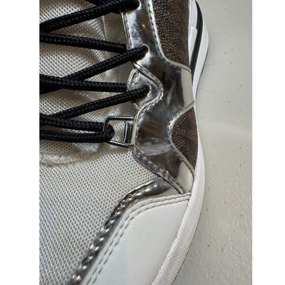 MICHAEL Michael Kors white wedge sneaker animal print & silver trim Sz 7 - Picture 7 of 14